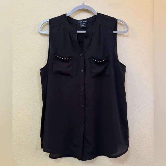 Wet Seal Sheer Sleeveless Button Down Top - Picture 1 of 7